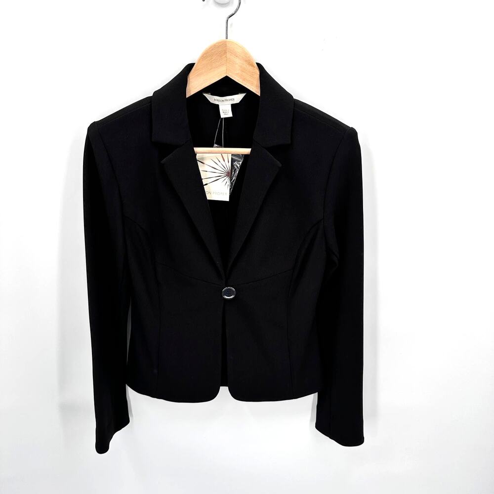 BOSTON PROPER NWT Black Travel Cropped Single Button Stretch Blazer // 2